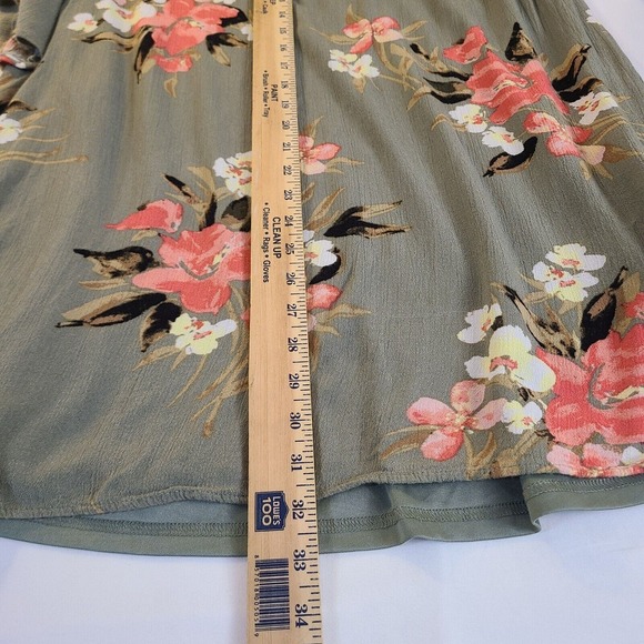 C EST 1946 Boho Floral Dress Gauzy Lined Flutter Sleeve Crochet Green Pink LARGE - Picture 8 of 12